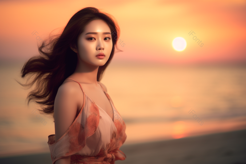 亚洲女性度假中的女孩在落日下,高清,摄影图,摄影图片,图片大全,摄影图免费下载